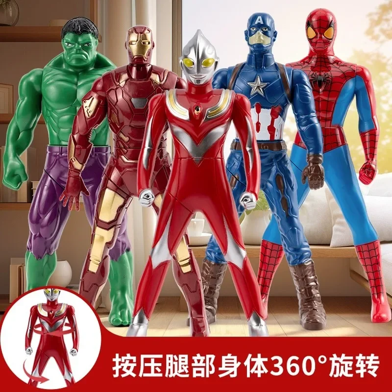 Marvel Comics The Avengers Children Press and Rotate Altman Toy Hand-made Model Iron Man Spider-Man Ornaments