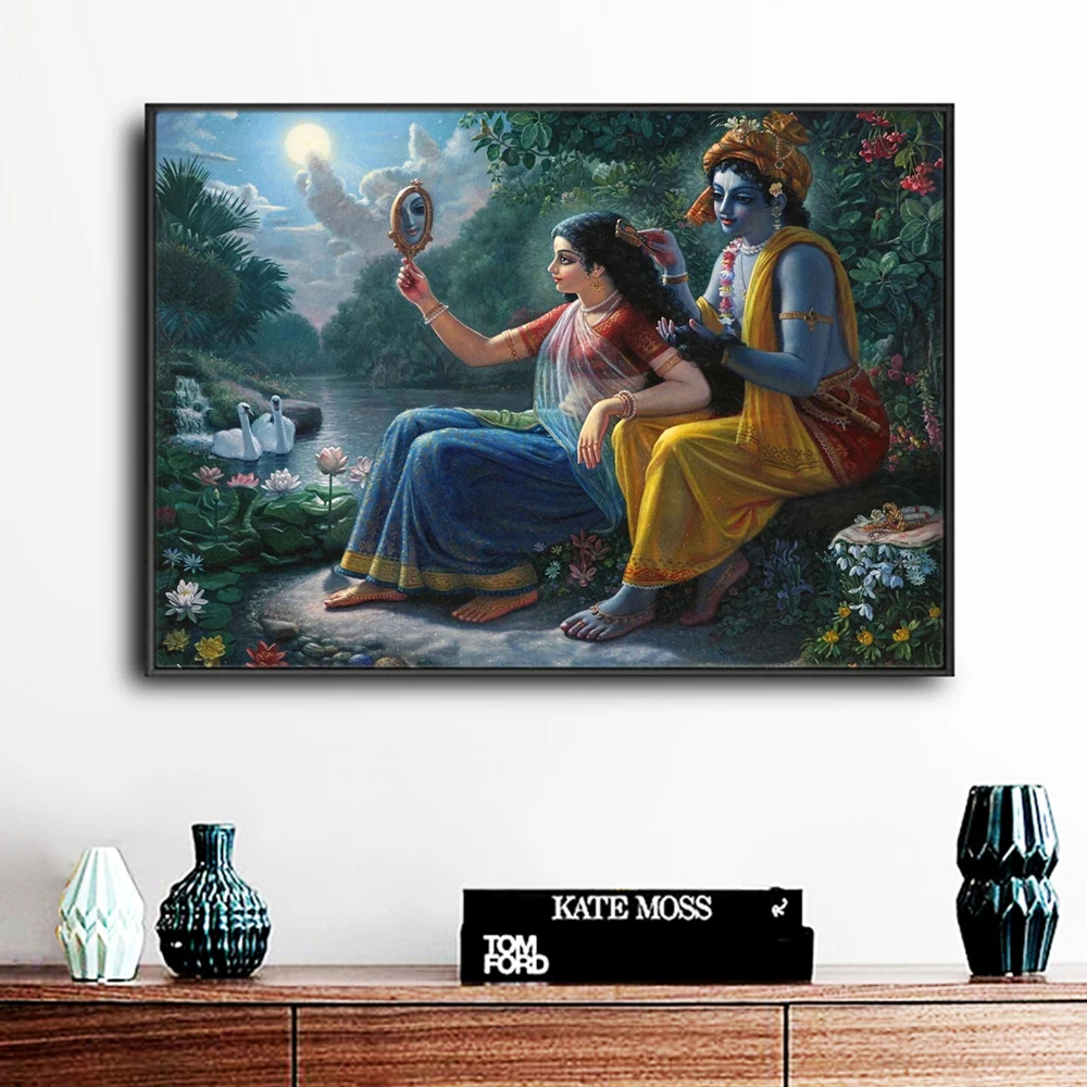 India Religious Lord Radha Krishna Wall Posters Art Canvas Prints Mythological Figures Paintings Living Room Home Decor Pictures