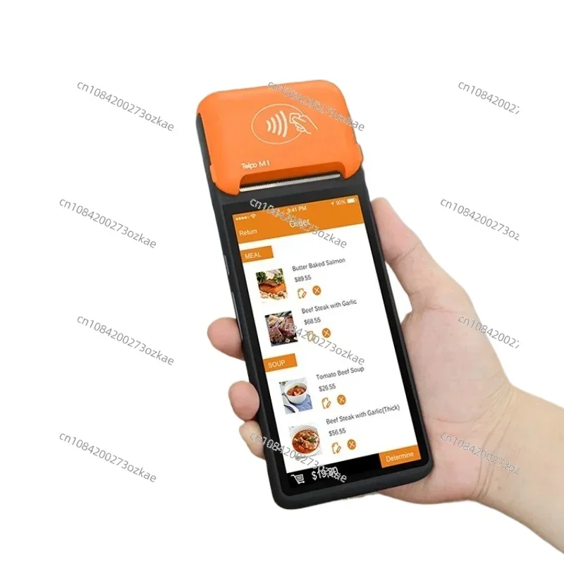 Handheld POS terminal Android 11 intelligent mobile food delivery, equipped with NFC card reader, 6-inch screen, with ticket