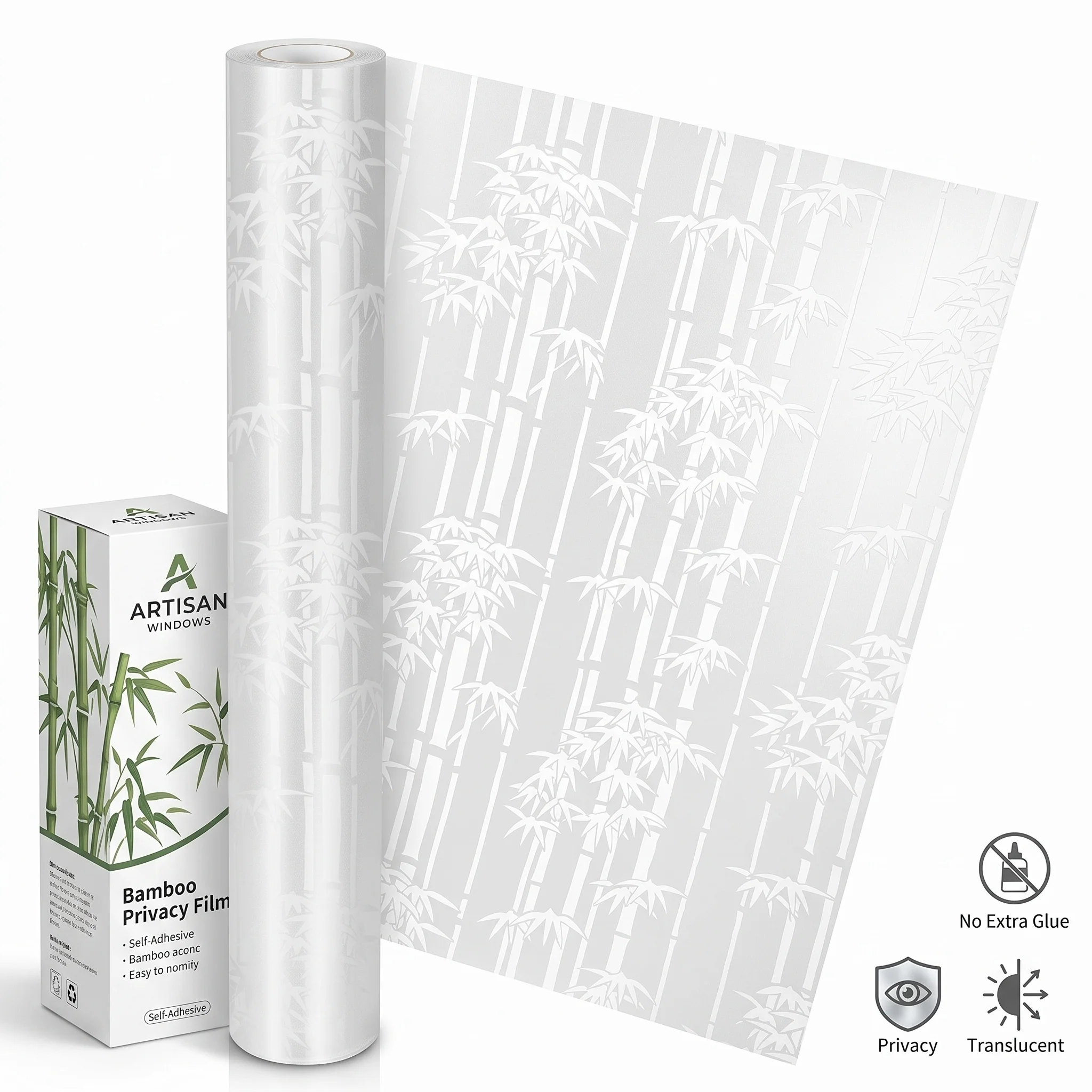 Elegant Vertical Bamboo Silhouette Window Film Self-Adhesive Frosted Privacy Protection Waterproof Oil-Proof Anti UV Heat