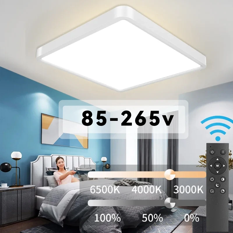 LED Ceiling 110V 220V Lamps Square Modern Smart Ceiling Light Remote Control Dimmable For Living Room Bedroom  Night Panel Light