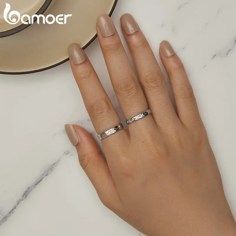 Bamoer 925 Sterling Silver Season Rings for Women  Blue Nano Opal Sea Wave Size Ring Spring Summer Autumn Winter Jewelry Gifts