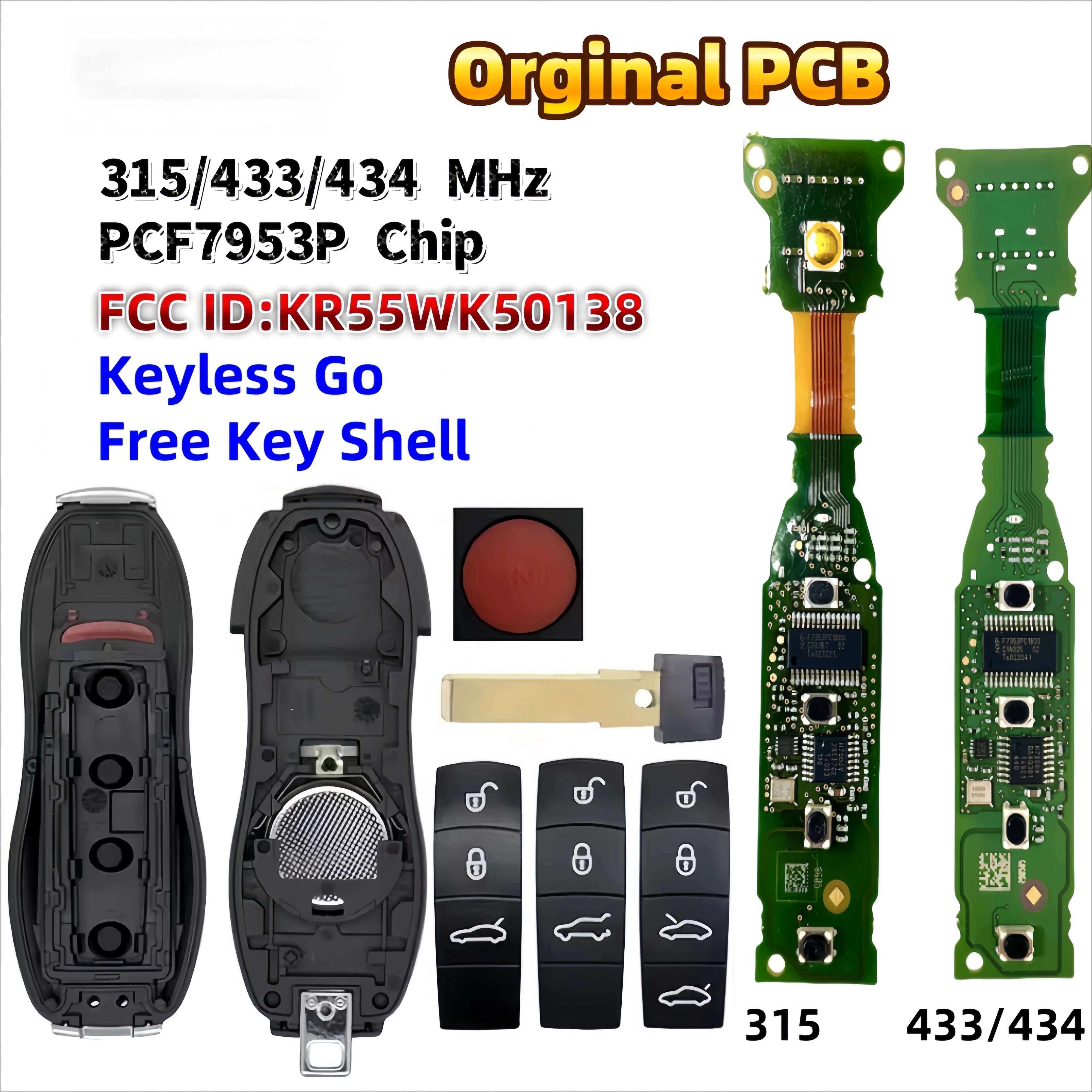 Original PCB  315/433/434 MHz Keyless Go Smart Key For Porsche 911 Boxter Cayenne (958) 2010-2017 KR55WK50138