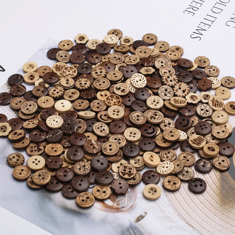 Natural Wooden Coconut Sewing Buttons for Wedding Clothing Shirt Cufflink Decor Scrapbooking DIY Crafts Garment Accessories