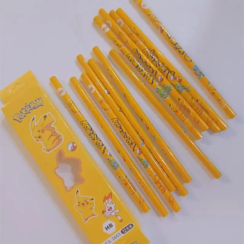 12pcs Pokemon Pikachu HB Pencil Cartoon Anime Cute Students Stationery Child Painting Pen Fashion Learning Supplies Holiday Gift