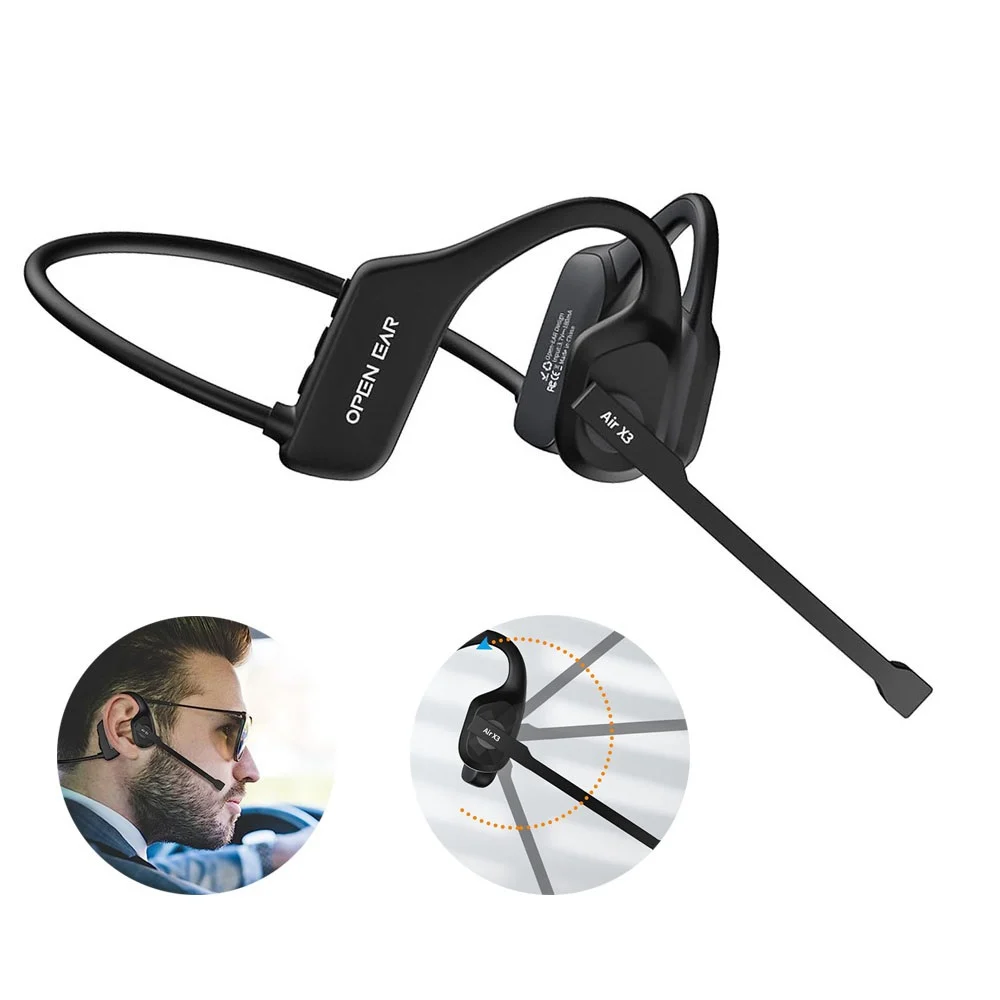 Open Ear Noise Cancelling Headset Wireless Bluetooth ENC Call Noise Elimination Computer Headphone Wireless with Boom Microphone