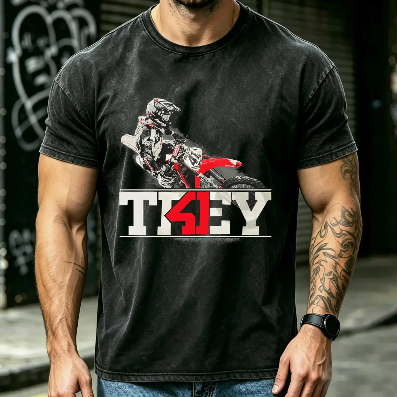 washed T Shirt Trey Canard Motocross Men s Size Medium Black vintage Washed Top For Everyday Wear homme fashion Versatile