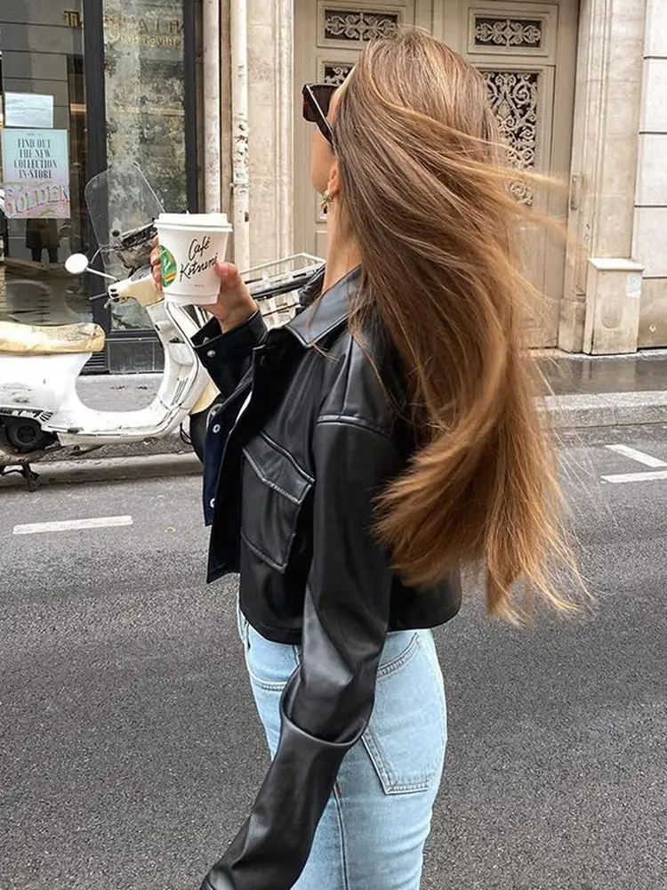 Rua sle ort couro jaet turn-down colarinho botão up picante menina casaco motociclista topo feminino faion esteira couro do plutônio