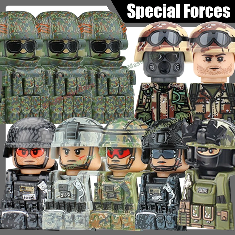 MOC Military Commando Special Forces Building Blocks Russia British City SWAT Police Soldier Figure VDV Backpack Bricks Toy Gift