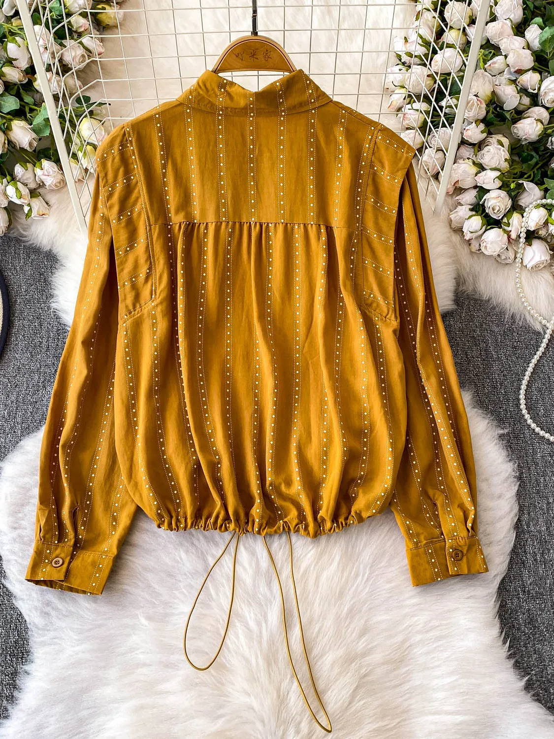 

Women's ort Length Long Sve Printed Collar Sun Protection Outerwear Dstring Waist Slimming Korean Sle irt