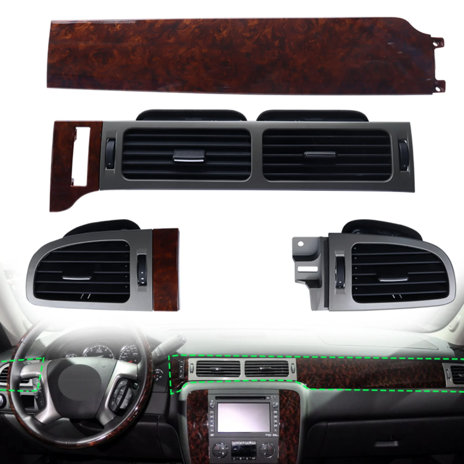 Fascia Car for 2007-2012 GMC Yukon SIERRA Chevrolet Suburban Tahoe Frame Kit Air Conditioning Vent Accessories Adapter Panel PE