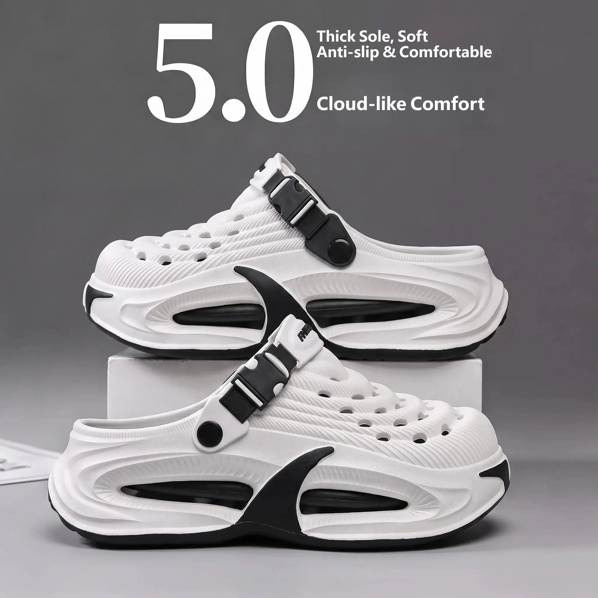 Unisex EVA Platform Clogs 5.0 Thick Sole Cloud-Like Comfort Adjustable Strap Color Block Anti-Slip Outdoor Fashion Hole Slippers
