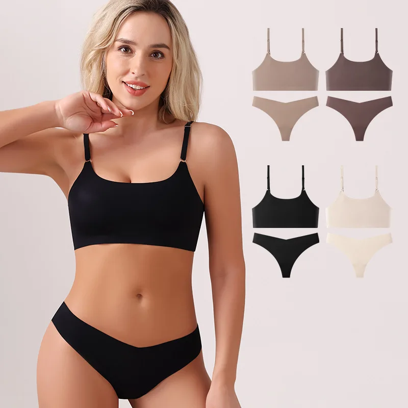 Sexy Seamless Bra and Panties Underwear Women Wire Free Bras No Breasted Push-Up Bra and Breathable Women\'S Panties Set