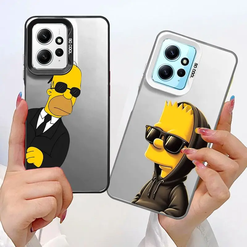 Colorful Silver Case For Xiaomi Redmi Note 11 10 13 Pro Plus 12 12S A1 12C 13C Poco X3 NFC Hard Phone Cover Funny Disney Simpson