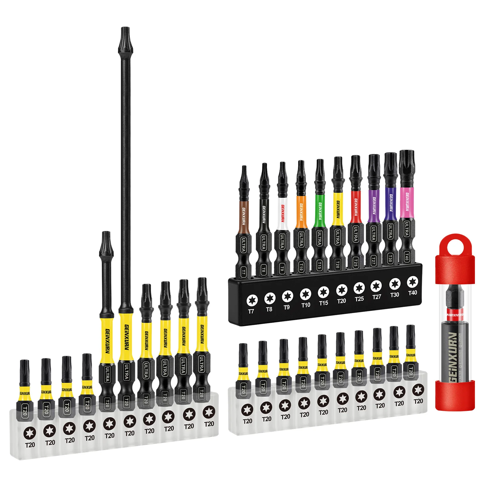 Geinxurn Torx Screwdriver Bit Set,Impact Magnetic Alloy Steel 2 Star Bit with Bit Holder and Storage Organizer