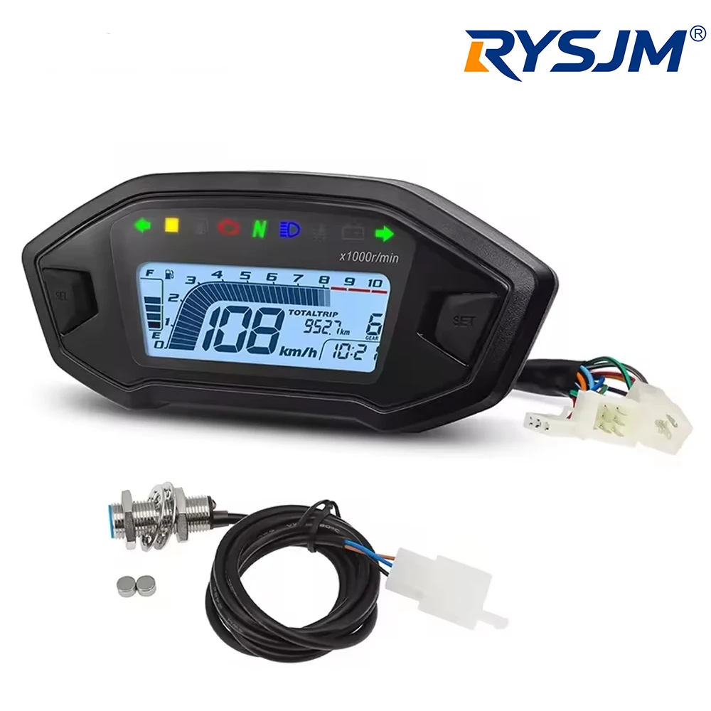 MotorcycleDigital Speedometer Tachometer Instrument  Dashboard Panel Motorcycle LCD Display 10000RPM for 2-4 Cylinder 7 Colors