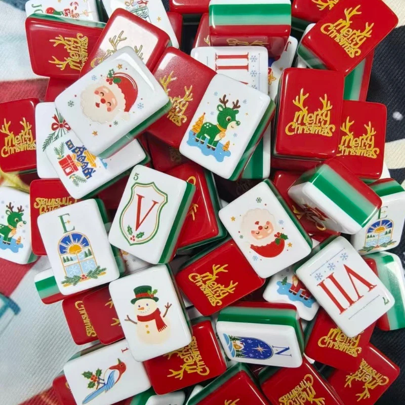 Luxury Christmas Mahjong Tiles American 160pcs 4-Layer Acrylic Engraved Mahjong Game Sets Mah Jongg Tiles for Family Club Gift