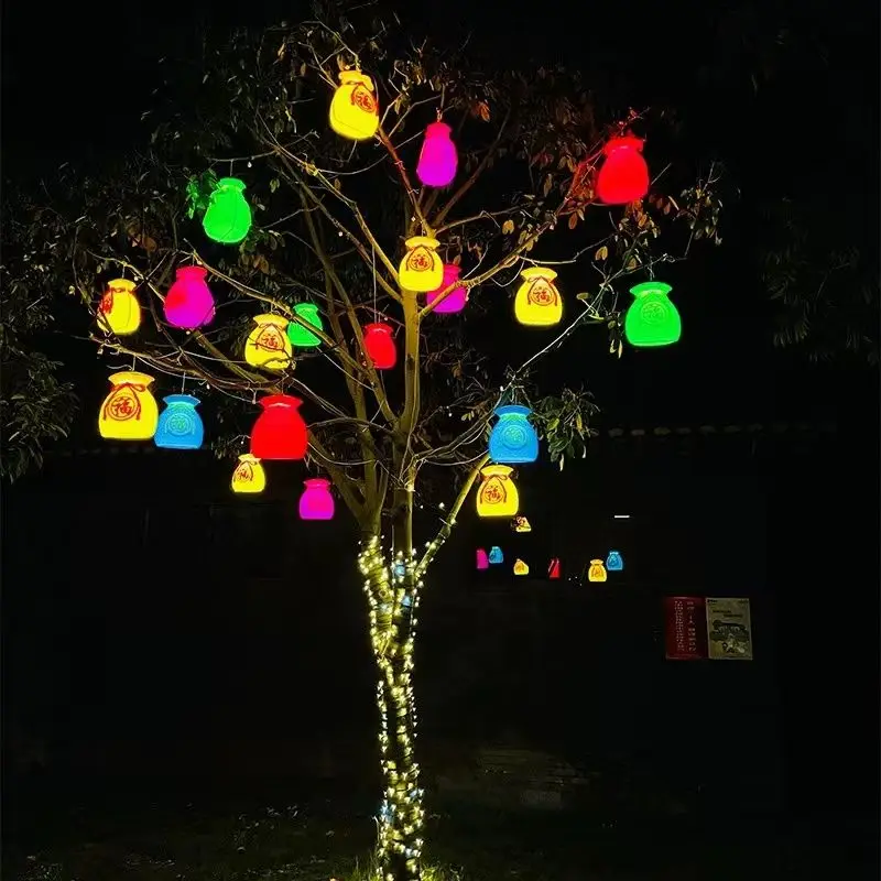 Lucky bag lanterns, money bags on trees, fortune lanterns, lanterns, outdoor firecracker lights, persimmons