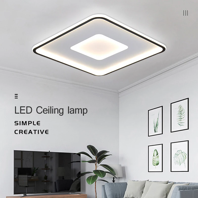 

Ultra-thin Modern LED Square Ceiling Light Nordic Black White Surface Ceiling Lamps Home Living Dining Room Bedroom Lighting