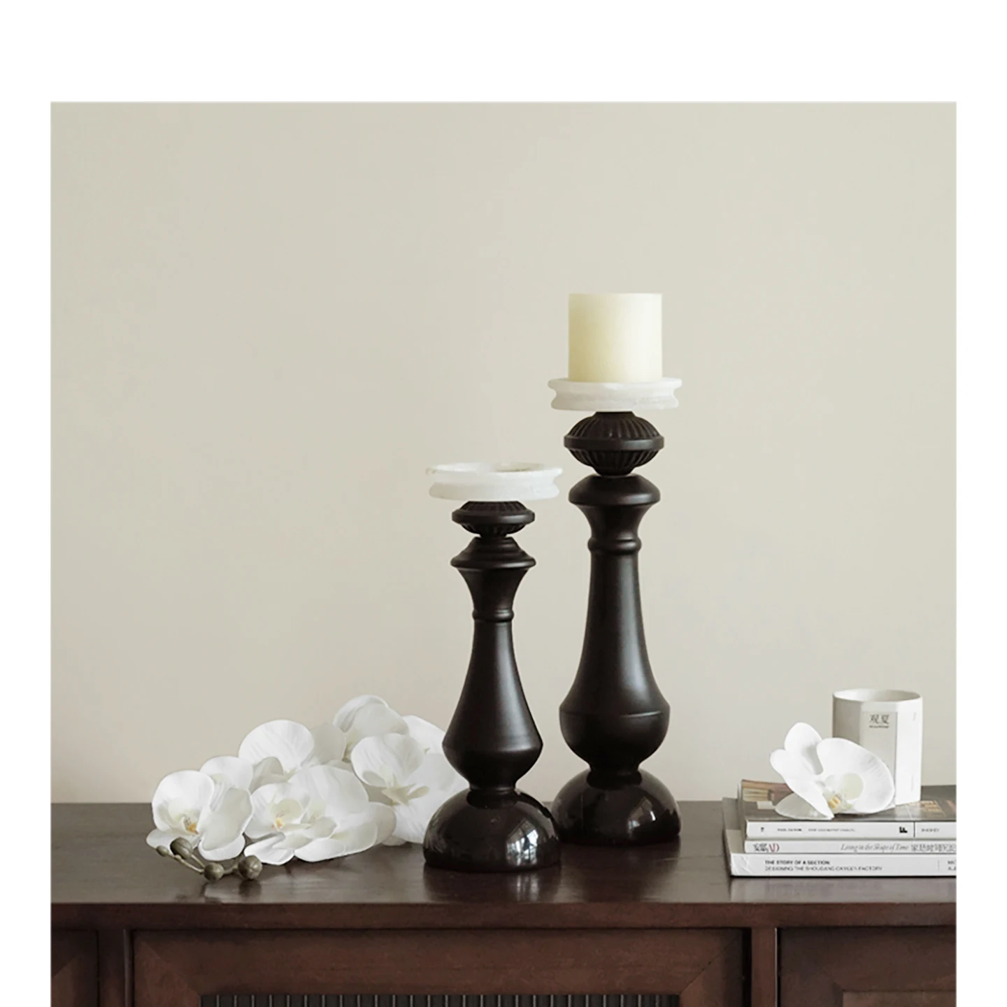 Marble Candle Holder Wooden Craft Home Living Room Candlelight Dinner Home Living Room Clubhouse Hotel Premium Table Decoration