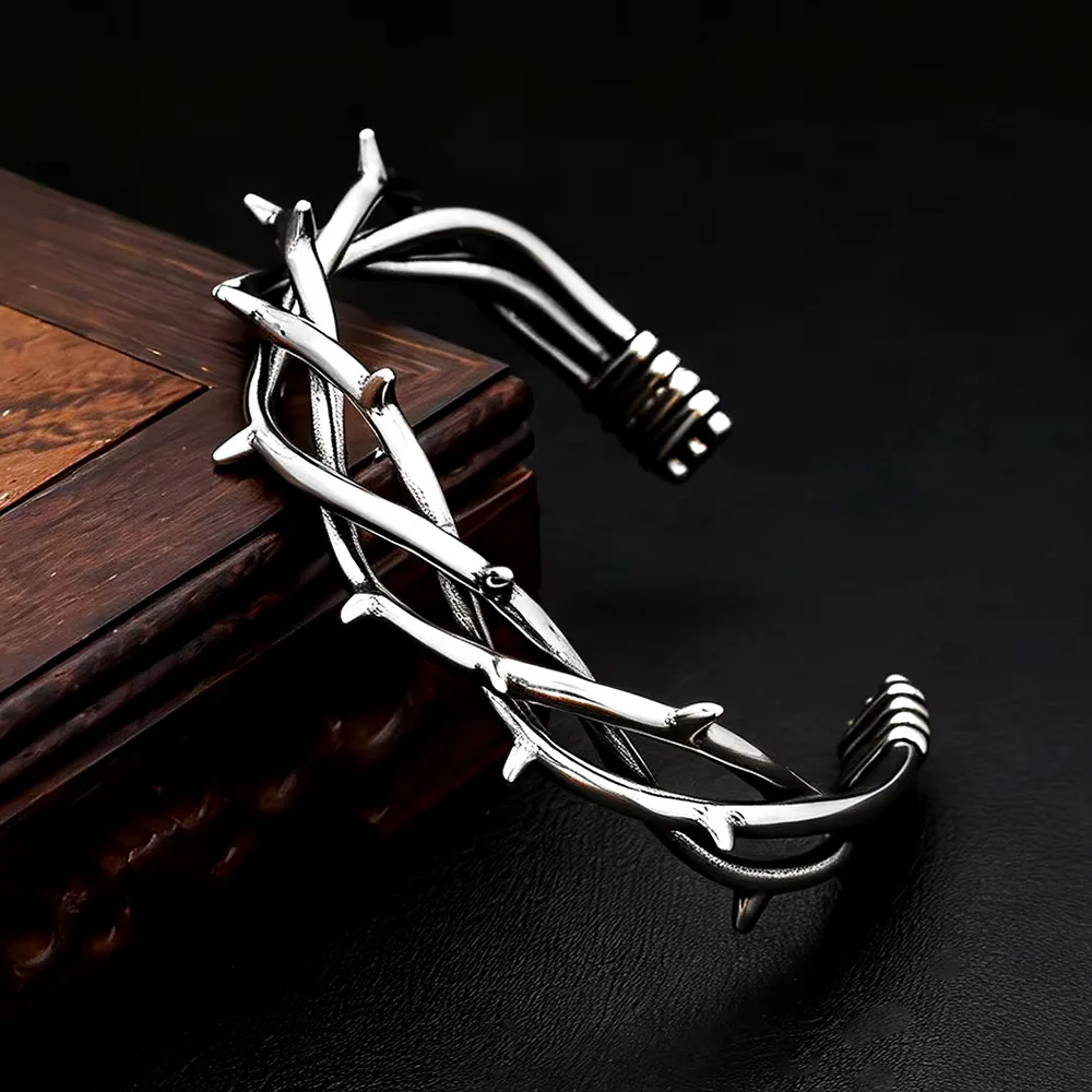 Retro Punk Thorn Open Cuff Stainless Steel Bangle For Men And Women Gothic Rock Hip Hop Bracelet Street Fashion Jewerly