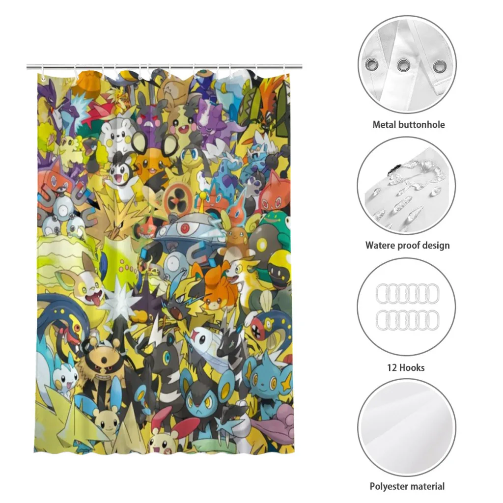 Pokemon Shower Curtain  Bathroom Decoration Shower Curtain Birthday Gift