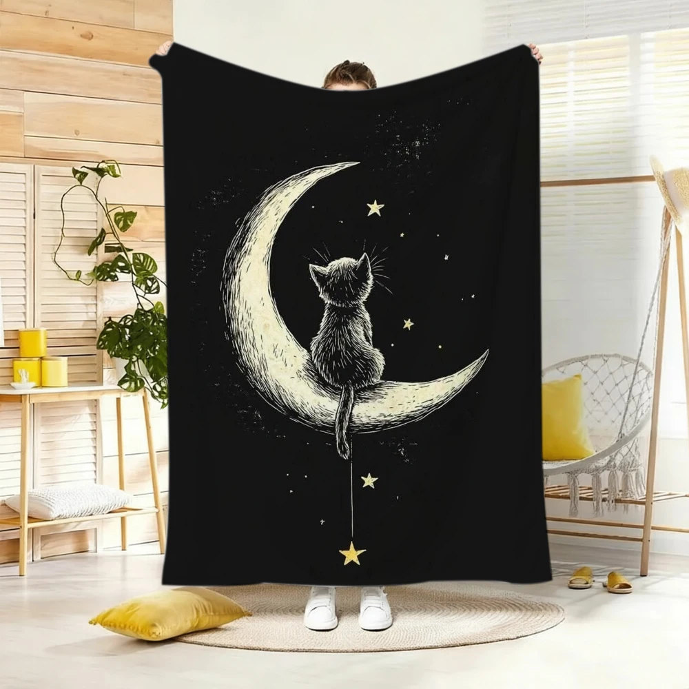 Egyptian Black Cat Bastet Blanket Ancient Hieroglyph Print Soft Warm Lightweight Sofa Bed Couch Home Decor Blanket