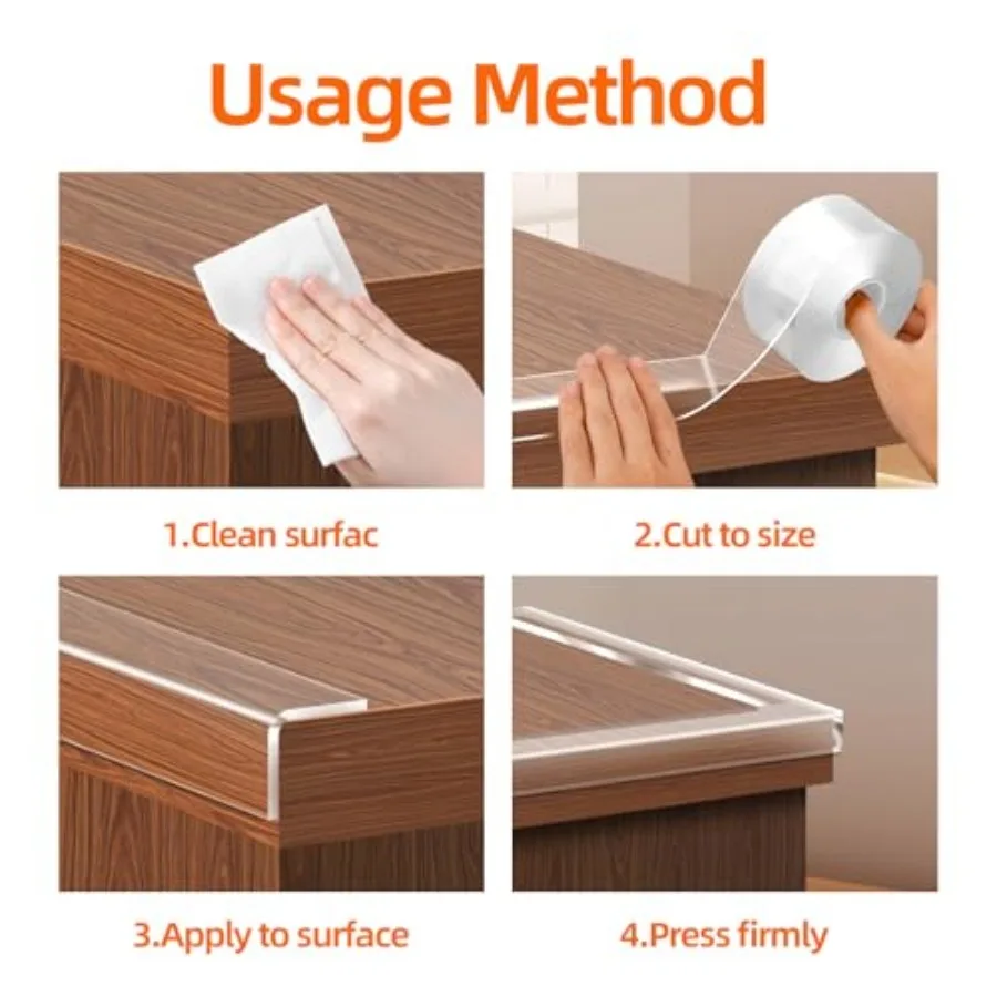 Clear Edge Protector Strip for Furniture, 0.8in x 9.84ft Invisible Corner Guards, No-Residue Self-Adhesive Sharp Edge Cushion B