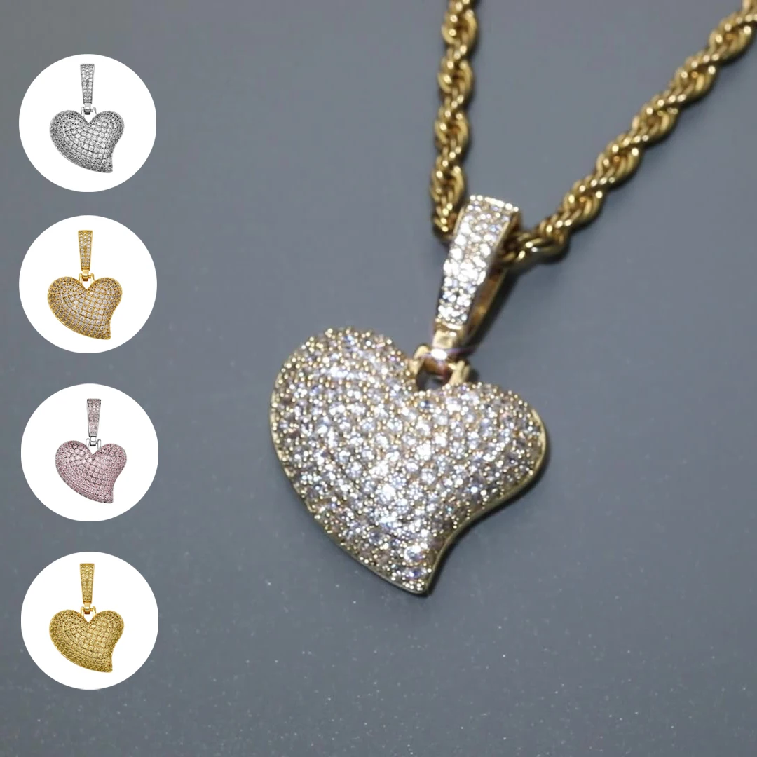 

Full Zircon Heart Pendant Necklace for Men Women Stainless Steel Bling Shiny Iced Out CZ Hip Hop Rock Jewelry Trendy Couple Gift