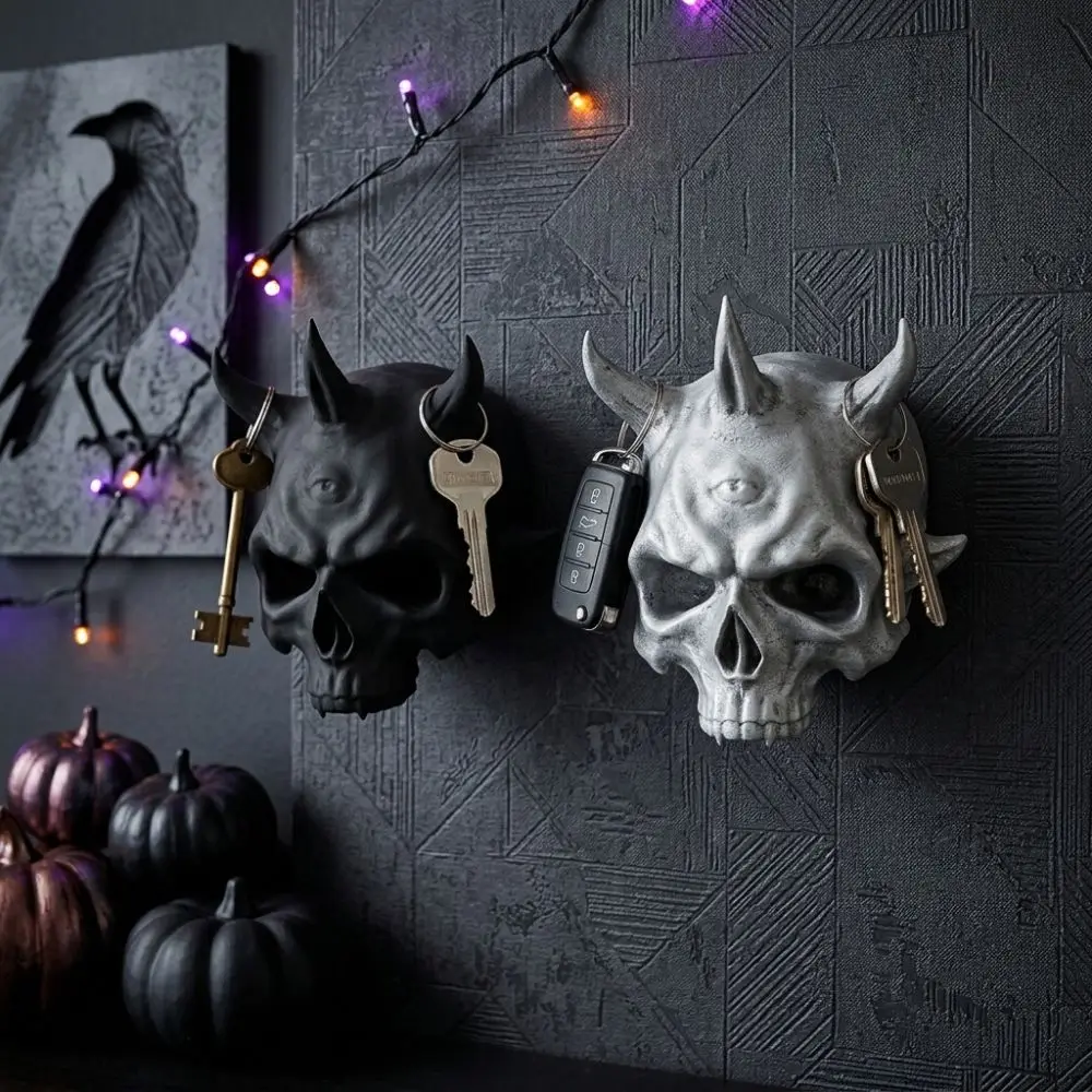 3D Printed Halloween Skull Wall Hook Unique Wall Mounted Skull Head Wall Hanger Dark Style Art Sculpture Skull Wall Ornament