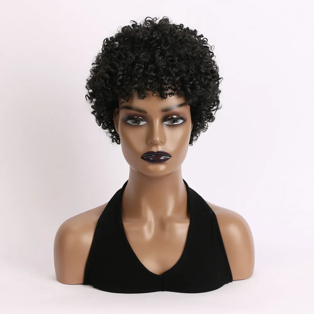 Synthetic Black Curly Wigs for Women Afro Wig Short Afro Kinky Curly Wig With Bangs Synthetic Hair Replacement Wigs for Women