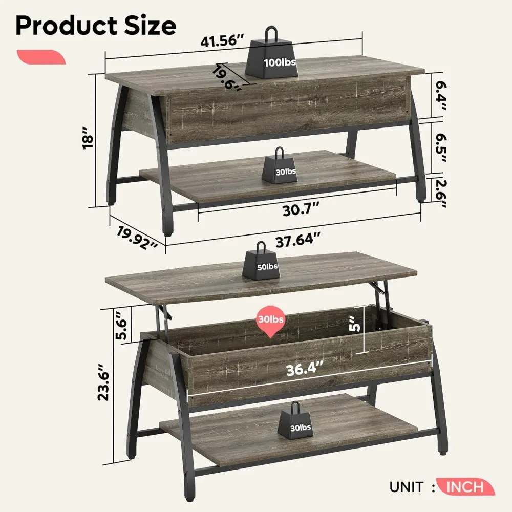 Lift Top Coffee Table with Storage, 42