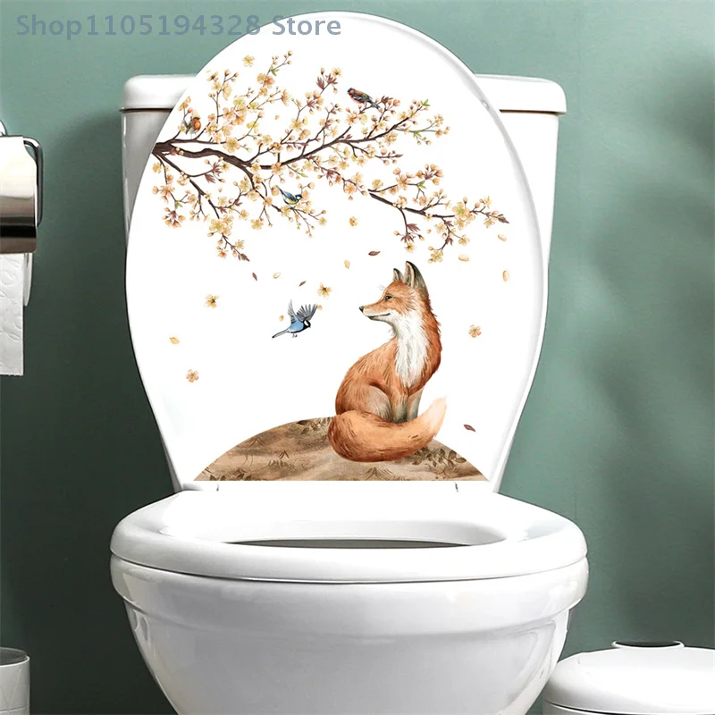 [FN] ساكورا الثعلب الطيور الجدار ملصق الحمام المرحاض الديكور جدارية الشارات عيد الميلاد المرحاض ملصقات ديكور المنزل جدار