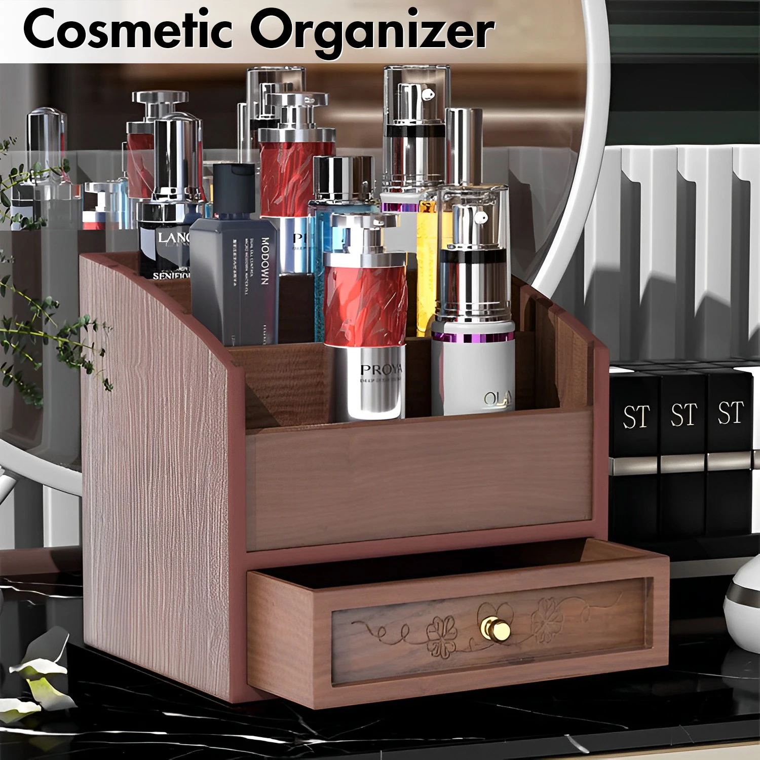 

YB Wooden Cosmetic Storage Box/desktop Makeup Storage Box Large Capacity Dressing Table Jewelry Box