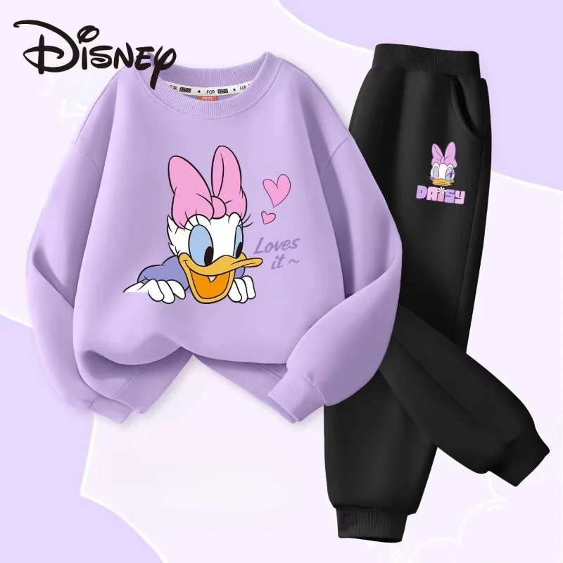 Autumn Baby Girl Clothes Set Children Disney Happy Minnie Printing Sweatshirt Top and Pants Bottom 2 Piece Suit Cotton Tracksuit