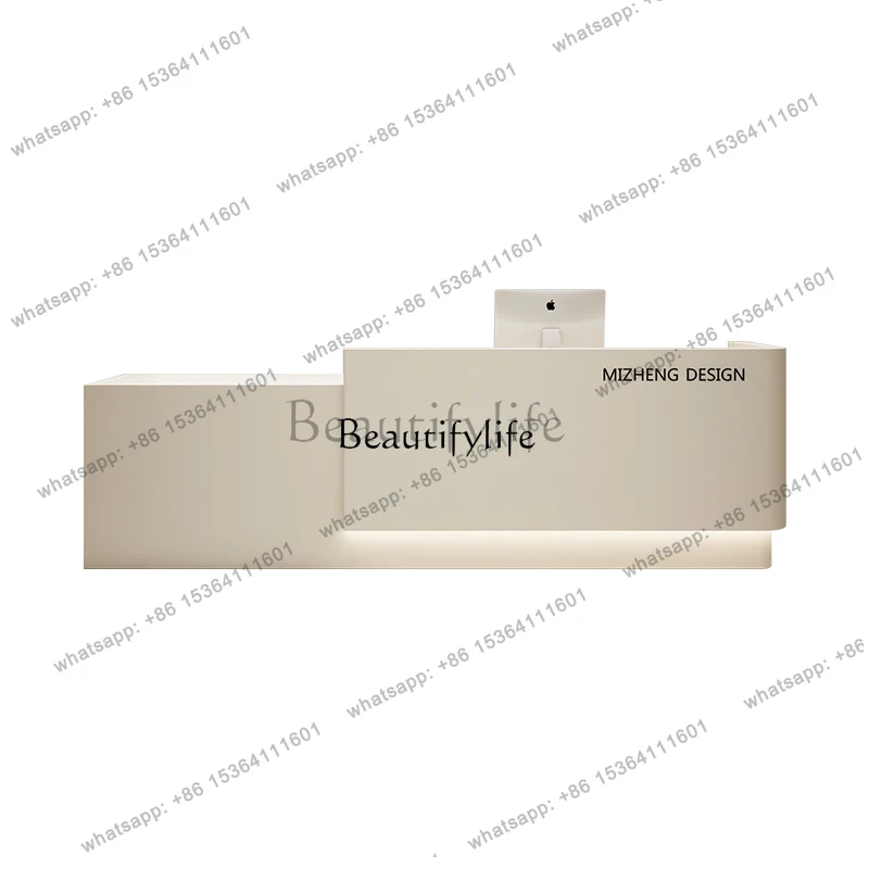 FG10 -*Cream Wind Arc Company Reception Desk Women's Clothing Shop Bar Counter Beauty Salon Cabinet