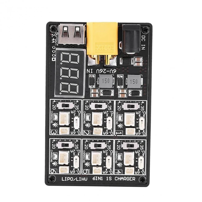 Placa do carregador de bateria Lipo Lihv para RC Quadcopter FPV Racing Drone, 6 em 1 carregador, QX65 Mobula7 Mobula 6