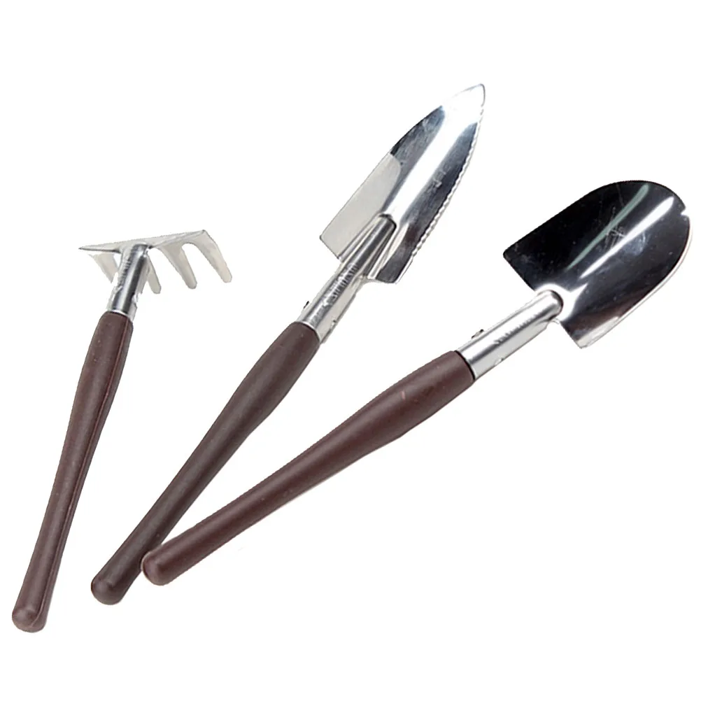3pcs Set Mini Gardening Tools Stainless Steel Shovel Rake Cultivator Anti-Slip Handle Portable Flowerpot Weeding Planting