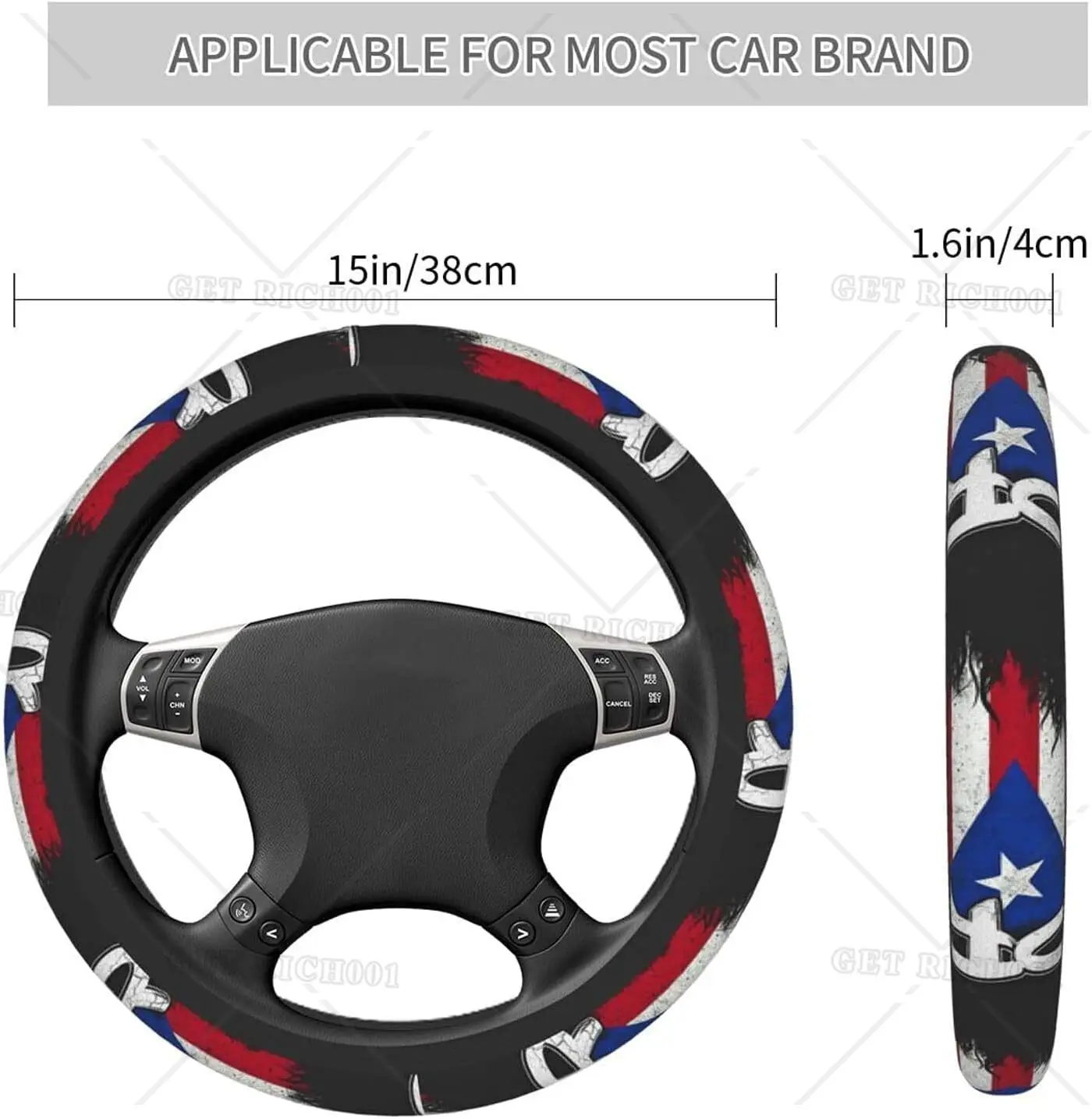 Puerto Rico Flag Steering Wheel Cover Car Accessories Steering Wheel Cover Protector Anti-Slip Durable Universal Wheel Cover