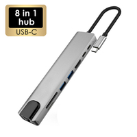 8 in 1 USB C 3.1 to HDTV 4K 100Mbps Lan Ethernet USB3.0 USB 2.0 TF SD Card Slot Reader Type C Charge Hub for Macbook Air Pro M1