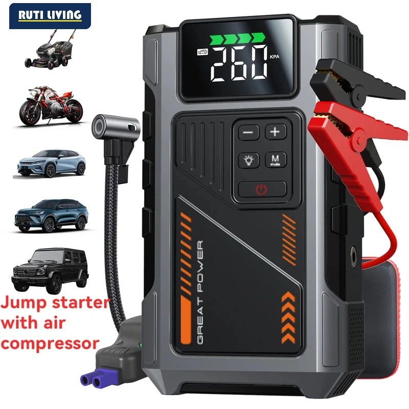 Portable Car Jump Starter With Air Compressor, 3000A Peak(7.5L Gas, 6.5L Diesel) , Jump Starter Battery PackWith150 PSl Tire Inf