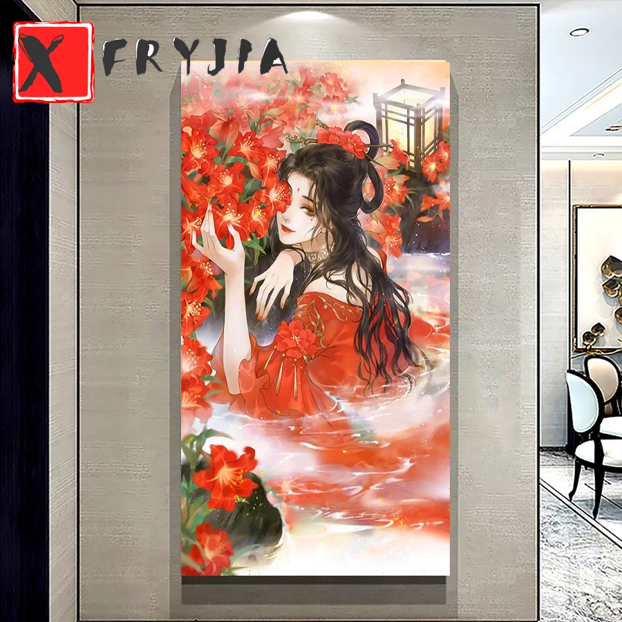 Diamond Painting Classical red woman hot spring daffodil Kit Diamond Embroidery Full Square round Rhinestones Art Decor For Home