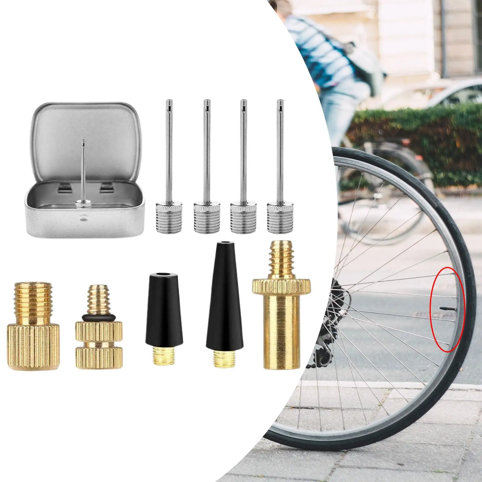 Bicycle Valve Adapter Set Tire Inflator Kit for Basketball Mountain Bike