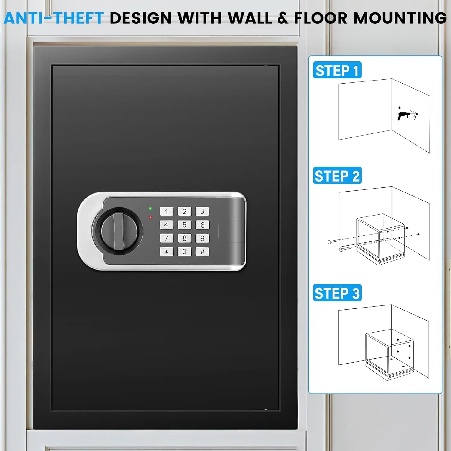 3.2 Cuft Safe Box, Home Safes Water and Fireproof, Security Digital Safes Box with Electronic Keypad Spare Key, Smart Alert, Mut