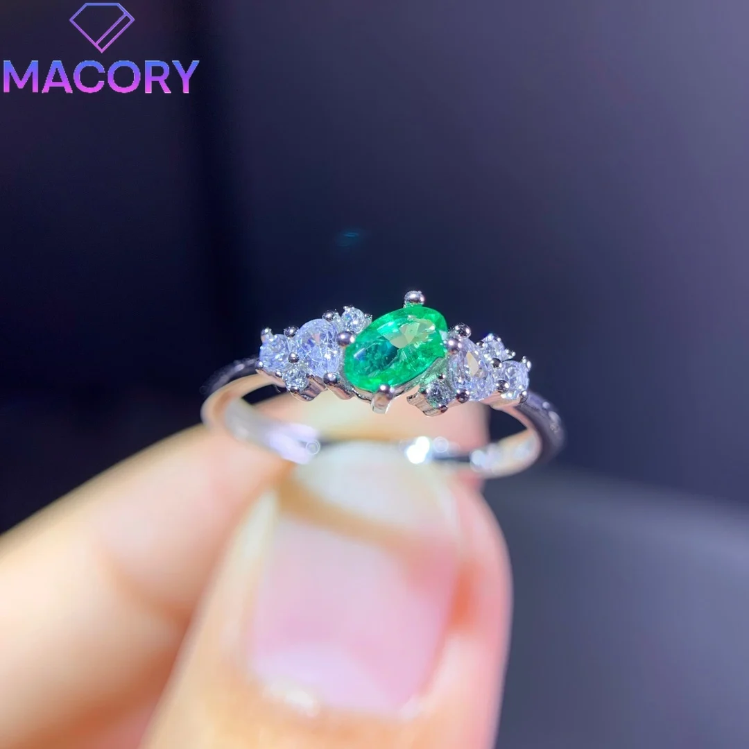 Natural emerald ring female luxury 925 sterling silver jewelry with certificate Valentine's Day brand replica free of charge.