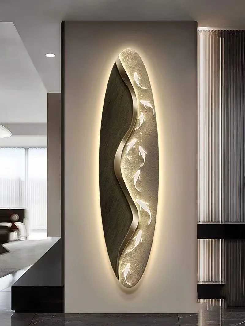 Modern Nine Fish LED Light Painting - Simple Atmospheric High-end Hanging Decor with Artistic Design for Living & Corridor