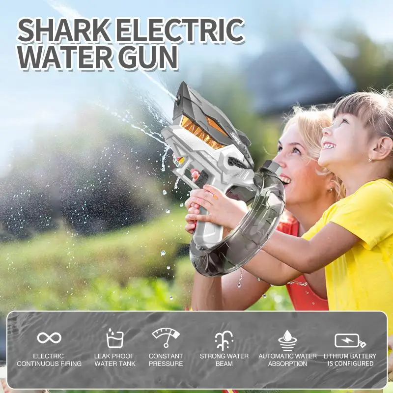 Pistola de agua de tiburón de mano para niños, juguete de gran capacidad para salpicaduras, pistola de agua eléctrica para exteriores, juego de