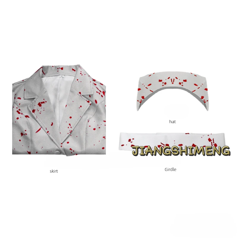 영화 사일런트 힐 코스프레 간호사 흰색 Bloodstained 벨트와 모자 유니폼 할로윈 의상 여자를위한 멋진 할로윈 드레스