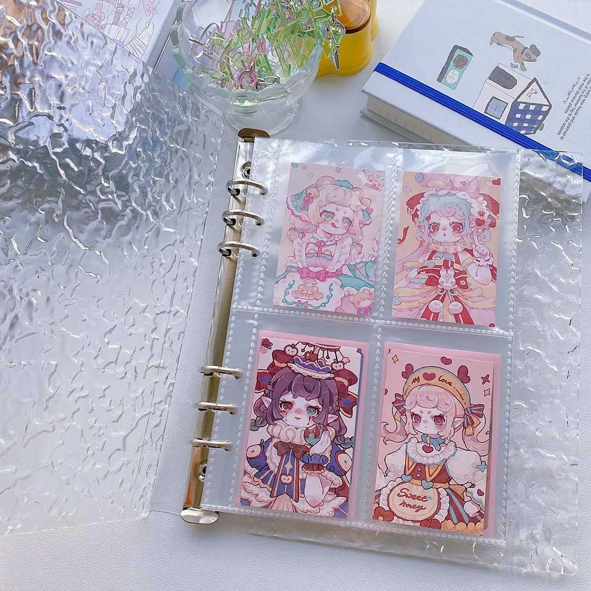 دفتر ملاحظات أكريليك A5 مموج الماء لمجموعة بطاقات الصور Kpop مكون من 6 فتحات منظم ألبوم شفاف وشفاف