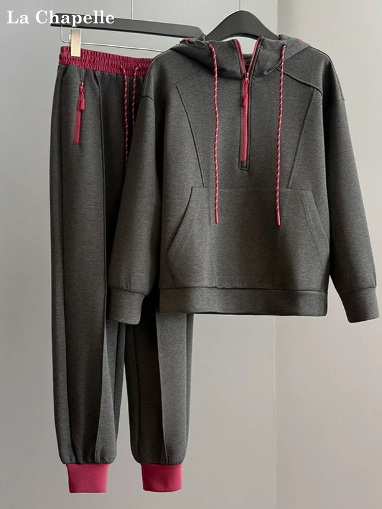 

La Chapelle Casual Sportswear Set Women's Spring Autumn Winter 2026 New Lazy Fashion Color Block Fleece Hoodie Two Piece Set